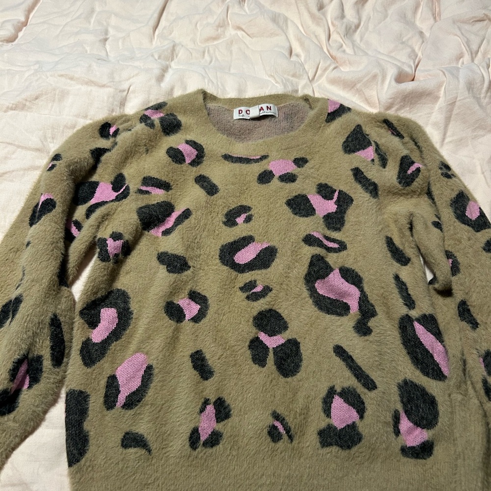 Dolan Women's Camel and Pink Leopard Sweater
